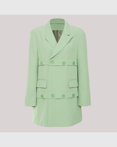 Grass Green Cut off Layered Mid Length Loose Blazer Women